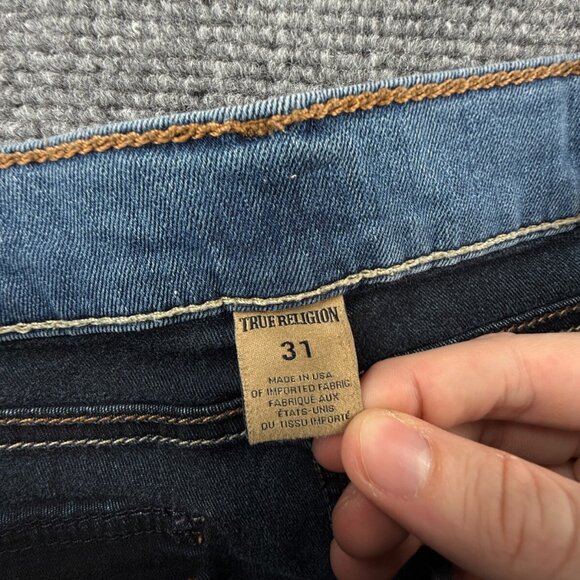 True Religion Women Size 31 Denim Jeans Stretch Blue USA Made Skinny Tapered - Picture 13 of 15